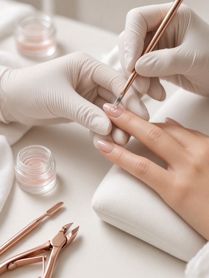 Aplicação de gel com pincel durante o atendimento